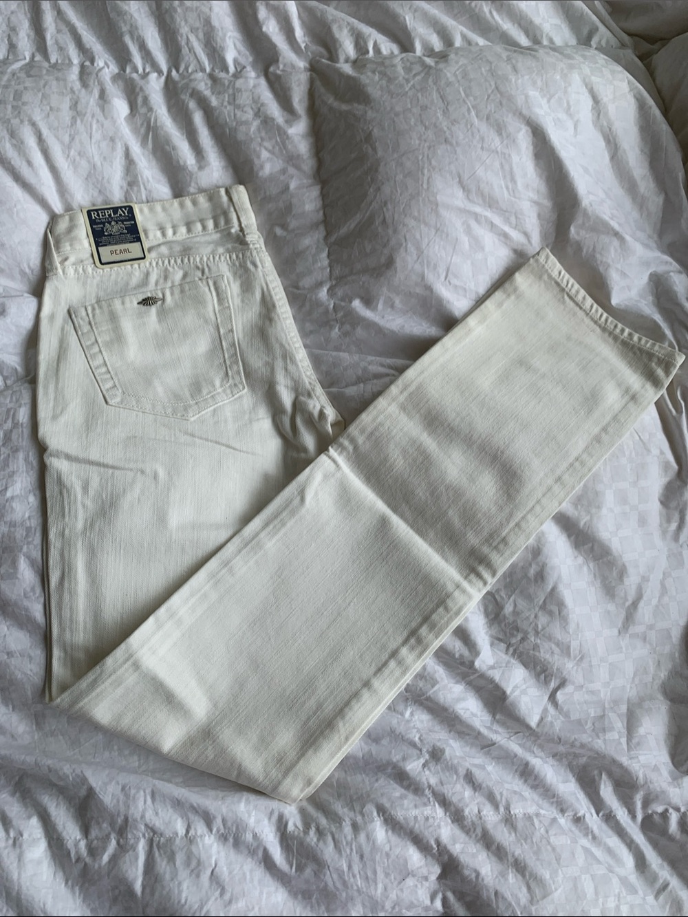 Replay Men Slim Pearl White Straight Jeans